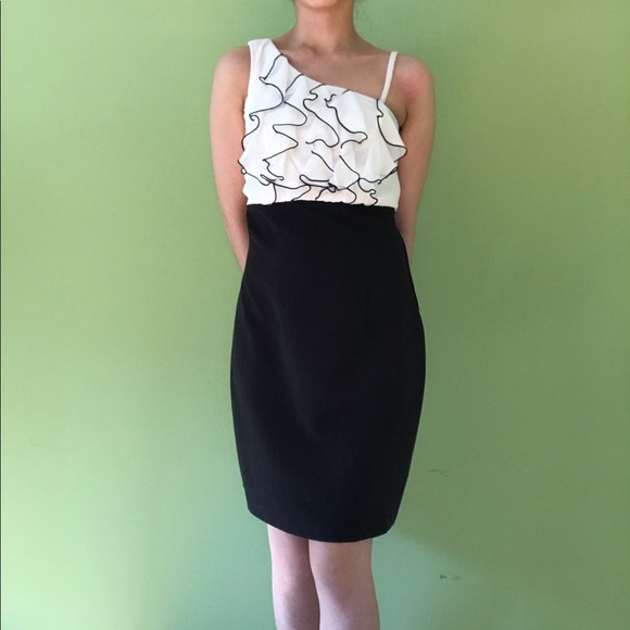 BCX one shoulder white ruffle black skirt dress - Picture 2 of 5